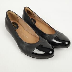 Clarks Artisan Womens 5.5M Alitay Susan Black Leather Flat Shoes Patent Cap Toe